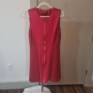 Elie Tahari Two Tone Red/Fuchsia Scuba Zipper Dress 90s